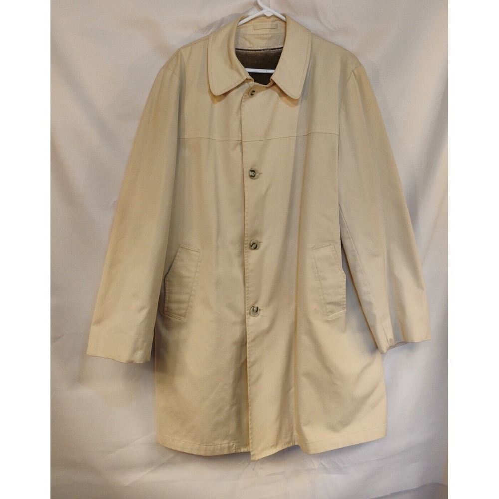 Vintage JC Penney Mens Sz‎ 44 Long Shop Tan Thick Fur Lined Heavy Trench Coat